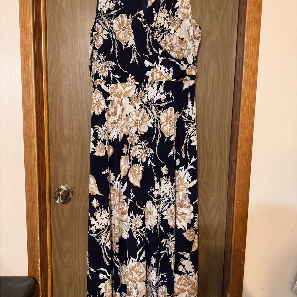 Studio One Navy and Gold Floral Dress- Worn Once, Unaltered, floor length